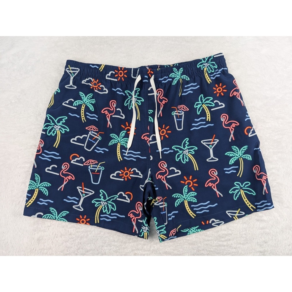 Chubbies Swim Trunks Men's XXL Blue Neon Cocktail Palm Tree Print  6" Inseam